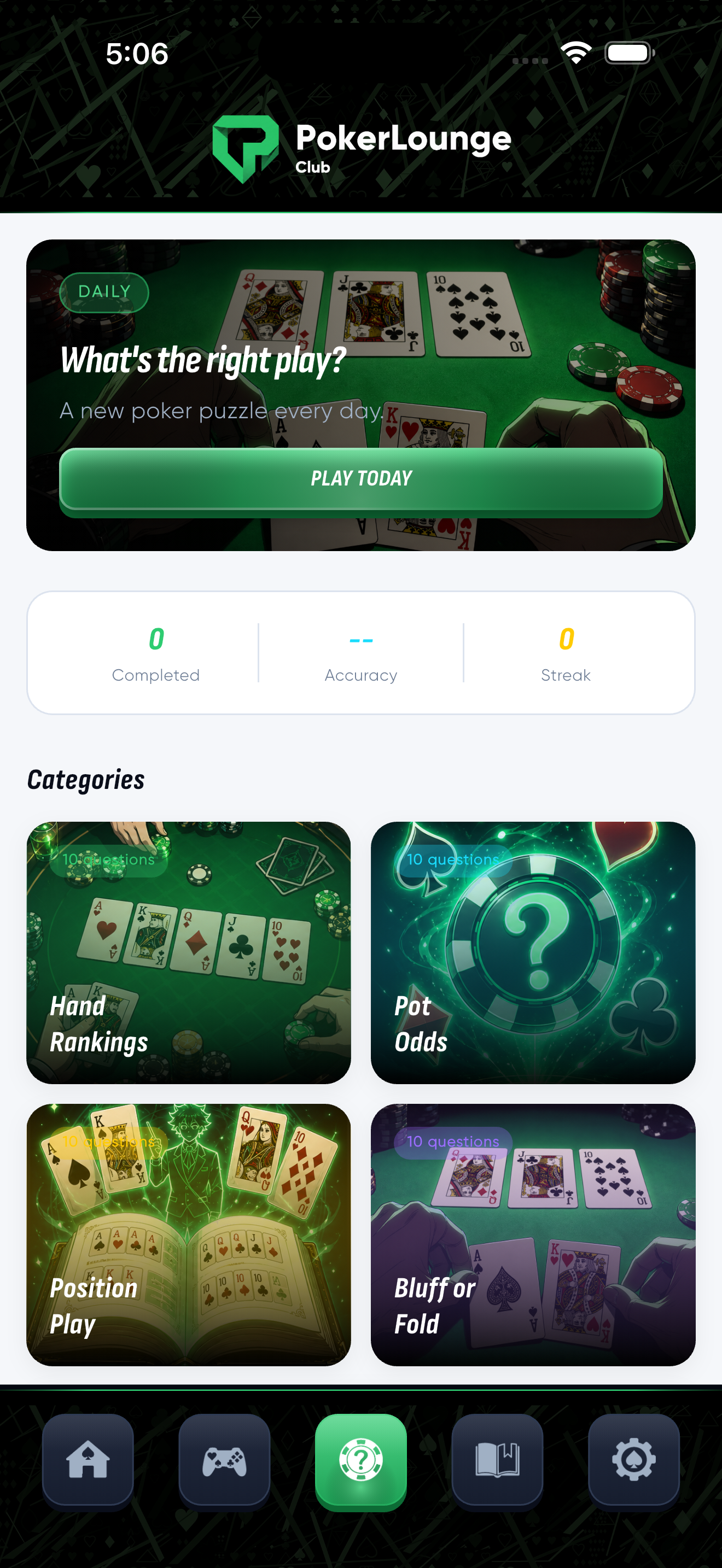 Quiz categories screen