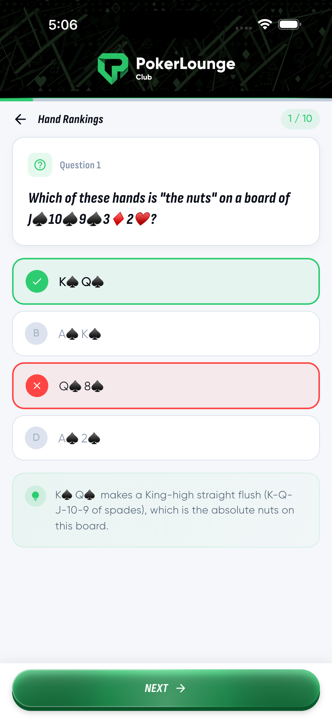 Quiz question example
